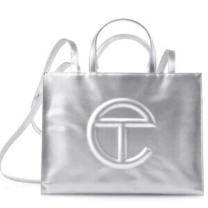 telfar medium silver shopper bag